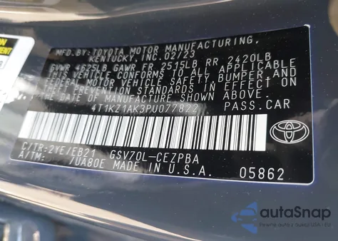 2023 Toyota Camry Trd from USA, damaged, VIN 4T1KZ1AK3PU077822